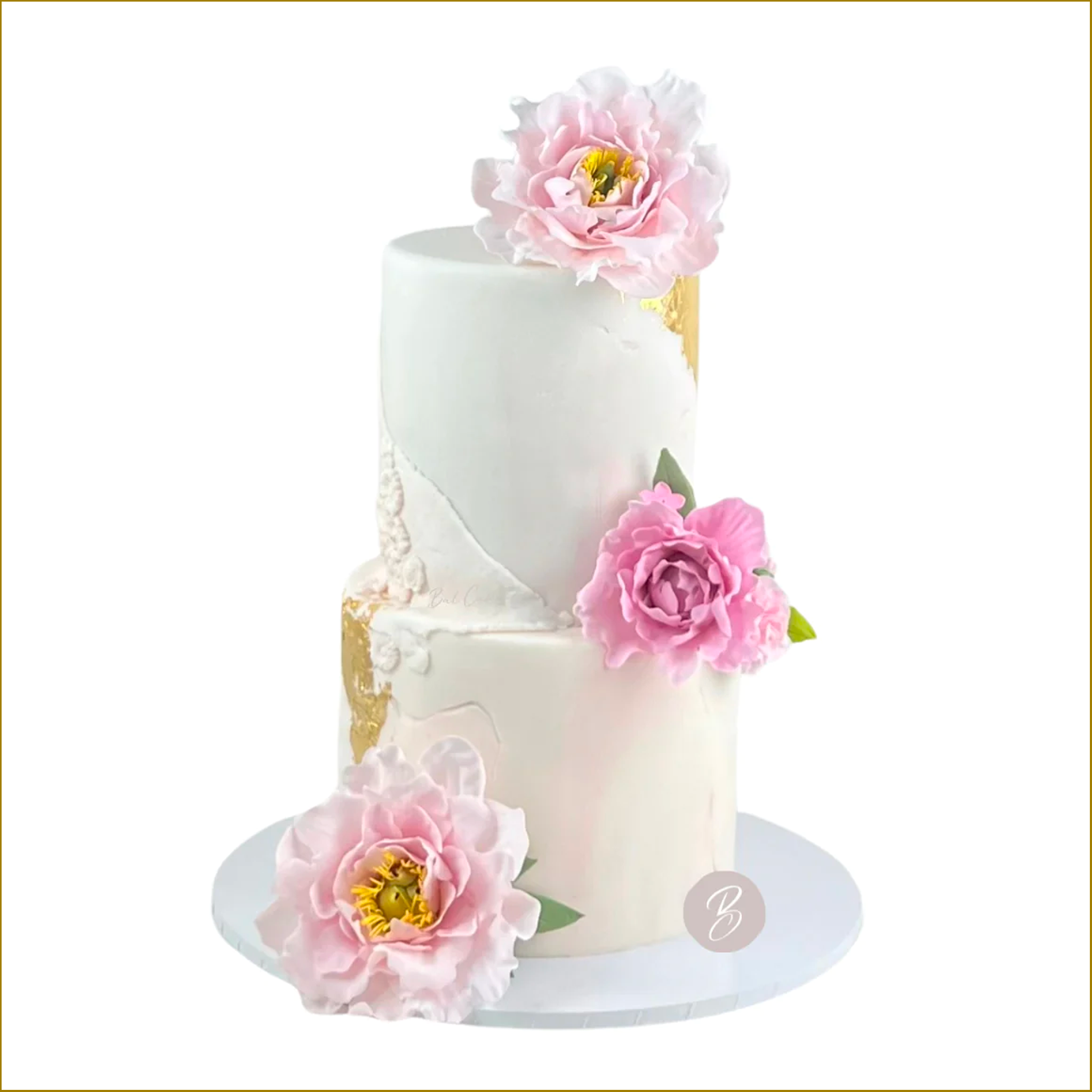 2 Tier Pastel Green Pink & Peach Engagement Cake - Love Rosie